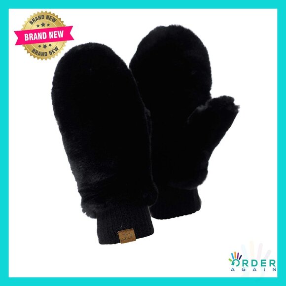 Faux Fur Fingerless Mittens Sherpa Lined Convertible Wrist Length Gloves